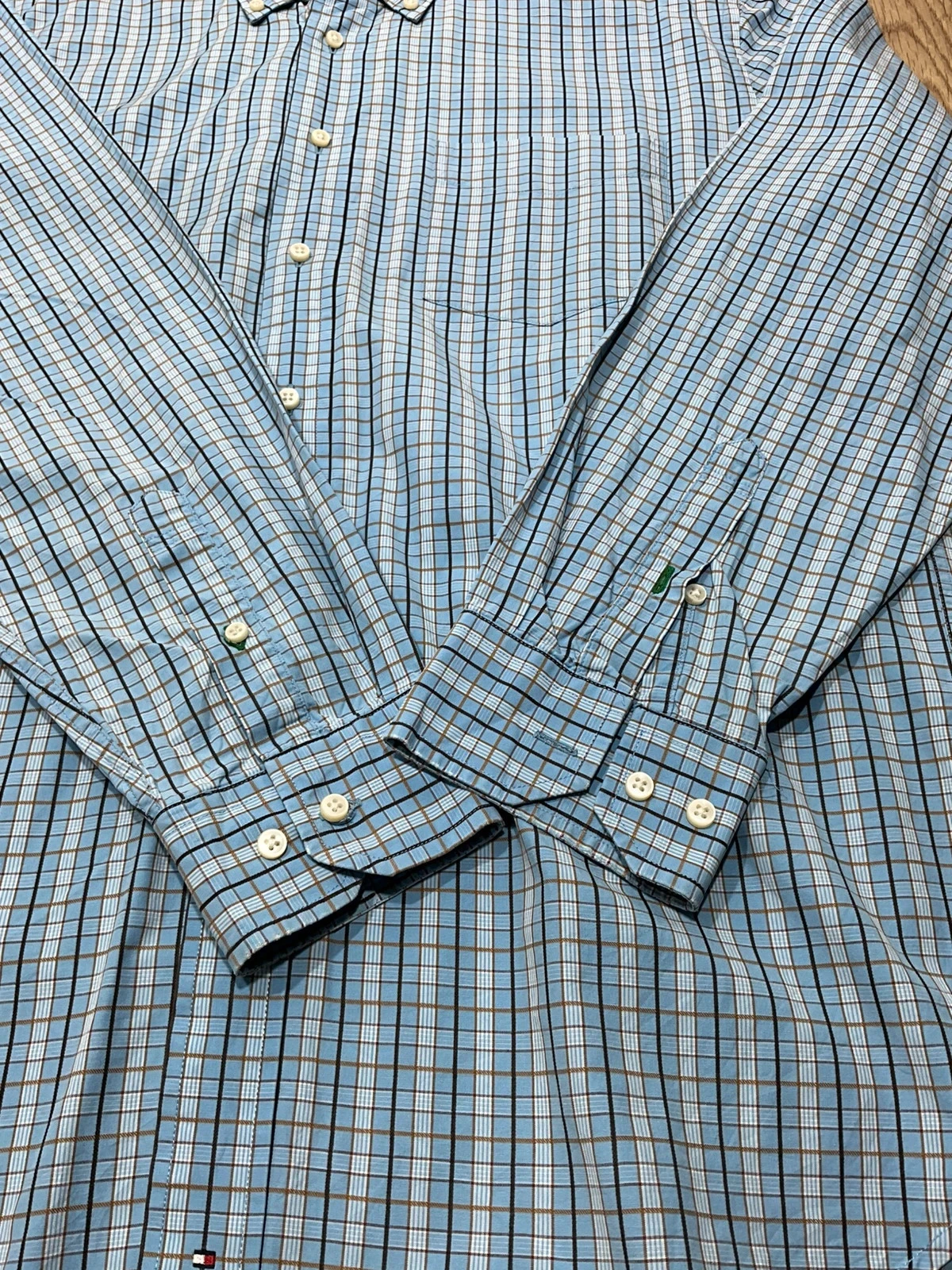 Chemise Tommy Hilfiger Coupe Classique L 100% Coton Carreaux Preppy Bleu Ciel – photo 3